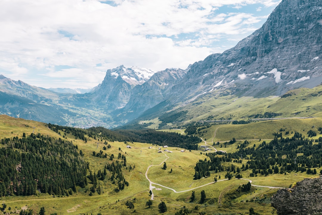 Swiss mountain railway winding through Alpine terrain